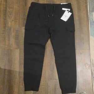 Men's Black Cargo Jogger Pants with Drawstring Waist